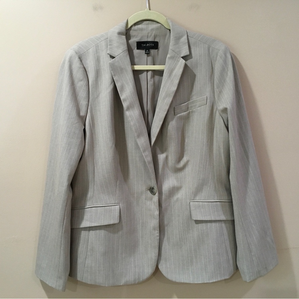 Talbots blazer Suit Tailored Jacket Grey Pink Pinstripes Lined Size 14 New